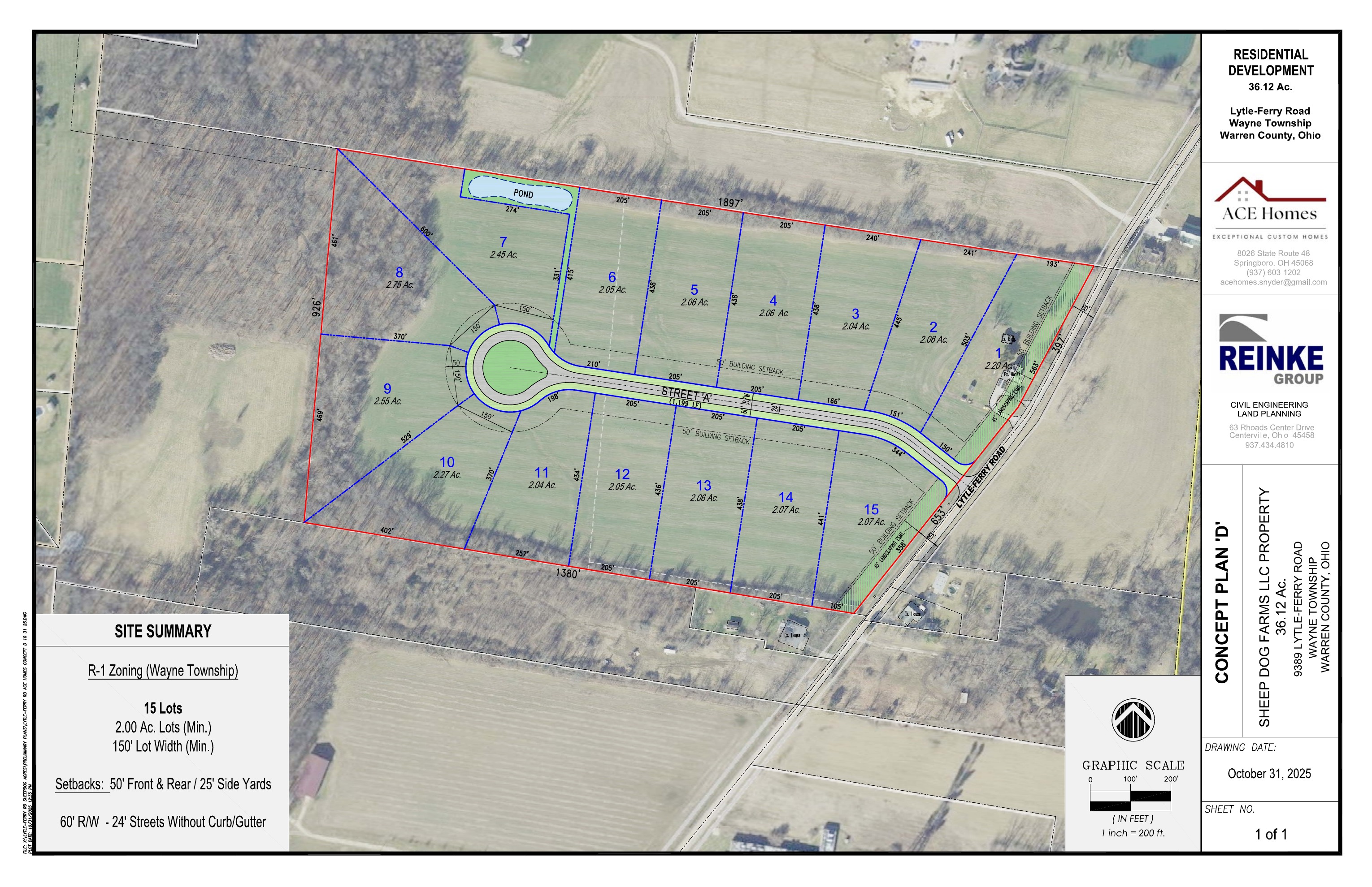 Saddle Brook Estates concept site plan — 15 lots on 36 acres, Waynesville OH